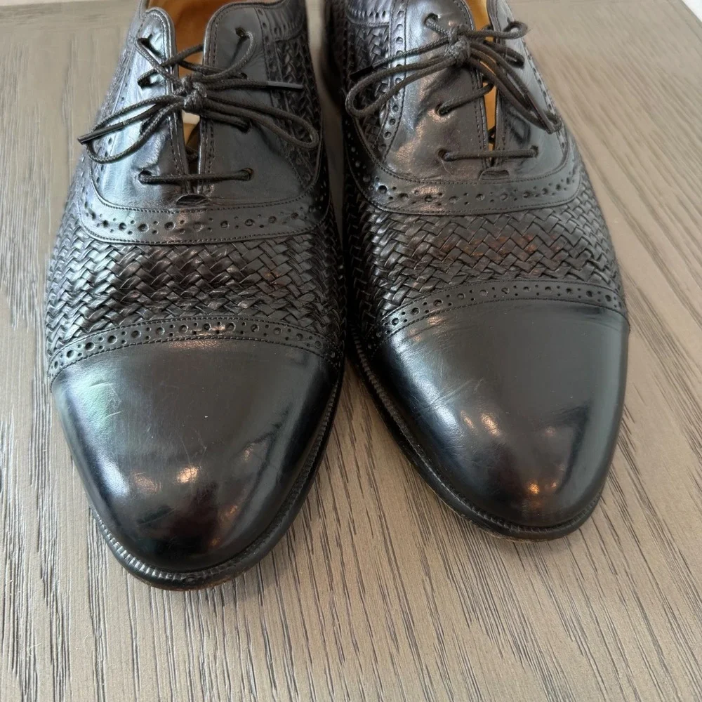 Mezlan Mens Black Woven Leather Cap Toe Oxford Dress Shoes 9.5 M Handmade Spain